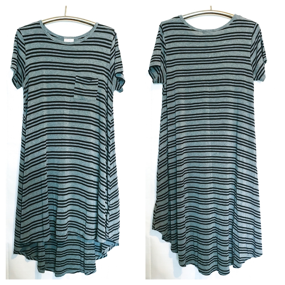 LuLaRoe Carly Dress Grey & Black Stripes S